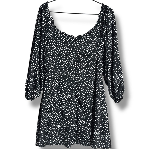 She + Sky Black and White Polka Dot Ruffled Front Tie Long Sleeve Mini Dress - Picture 16 of 16